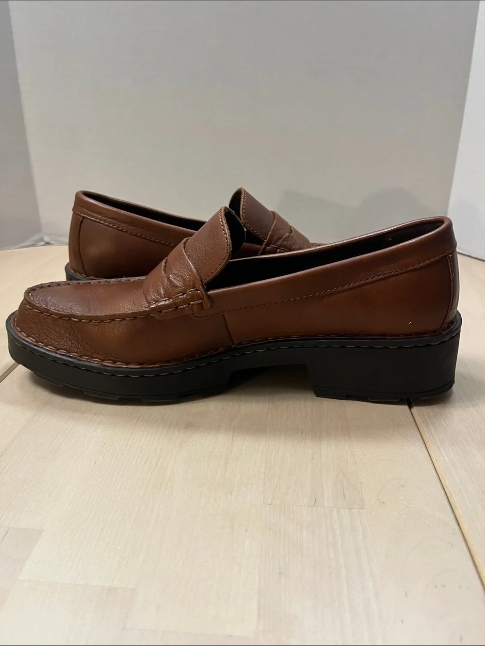 Born Brown Leather Carrera Loafers Chunky Heeled Slip On Shoes Women’s 10 M